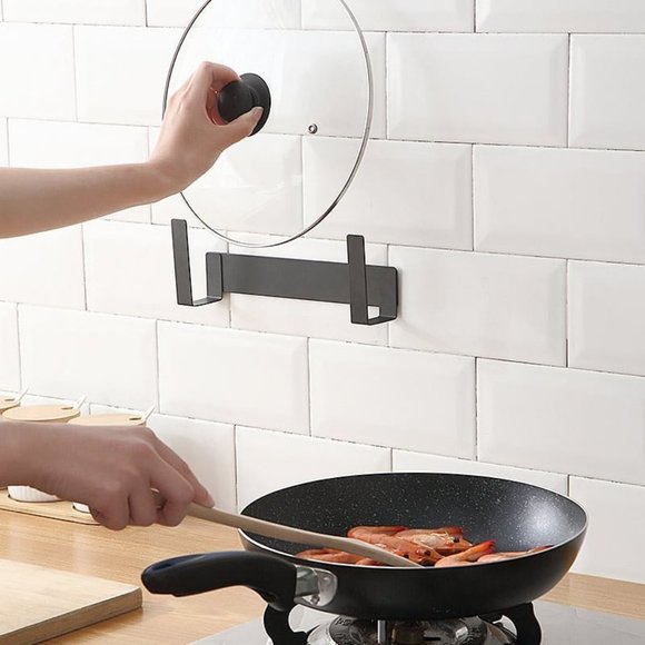 Wall-Mounted Pot Lid Rack-Self-Adhesive Carbon Steel Pot Cover Storage Rack - Picture 9 of 12